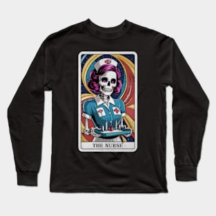 The Nurse Skeleton Tarot Card Funny Sarcastic Gothic Occult Long Sleeve T-Shirt